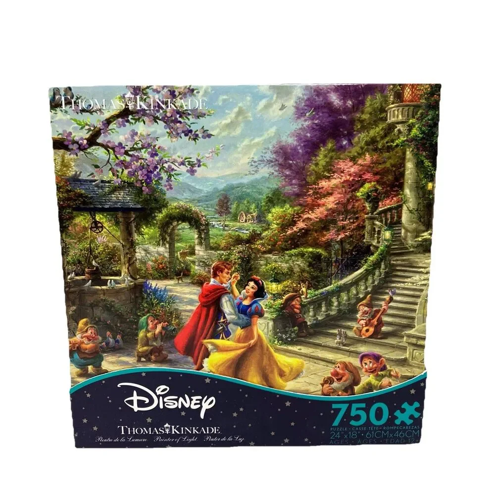 Thomas Kinkade Disney Snow White Puzzle 750 Pc Ceaco‎ Dancing Cottage Garden